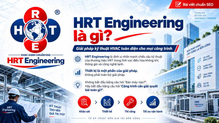 Khám phá ý nghĩa logo HRT Engineering: Nhiệt, Lạnh, Công nghệ, Kỹ thuật và định hướng giải pháp HVAC đồng bộ, tiết kiệm năng lượng, vận hành bền vững.
